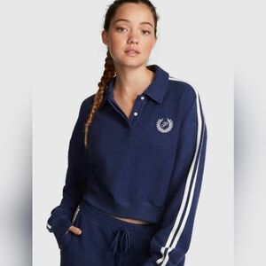 Pink by Victoria's Secret Reverse Fleece Cropped Polo Sweatshirt NEW